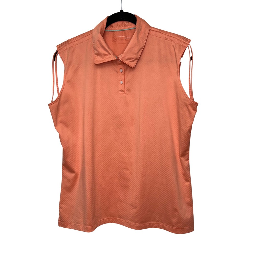 Lady Hagen Women Coral Orange Sleeveless Golf Polo Tank Shirt Hydro-Dri Size L